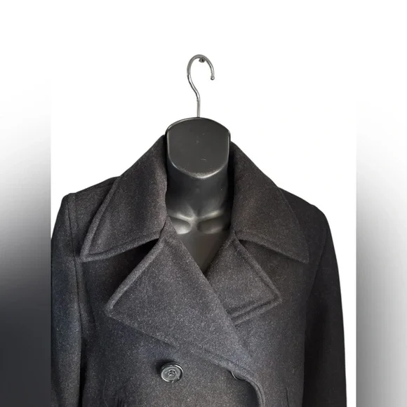 J. Crew Classic Double Breast Pea Coat Black Wool Blend Pockets Collared Size S